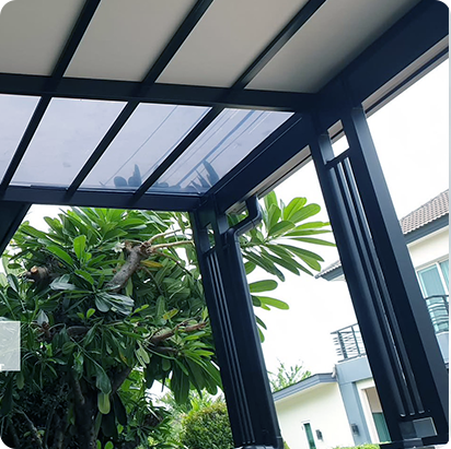 โครงกันสาดเหล็ก ร้านกาแฟ มหาชัย